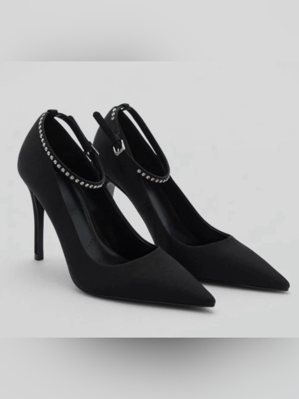 NEW MANGO MNG BLACK RHINESTONE BRACELET ANKLE STRAP HIGH HEELS SHOES SZ 36 US 6